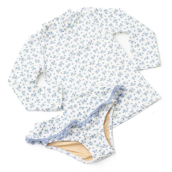 Cottage Floral Blue Rashguard Swim Set