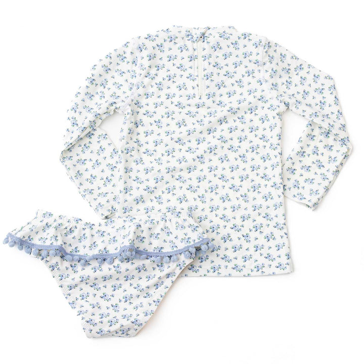 Cottage Floral Blue Rashguard Swim Set
