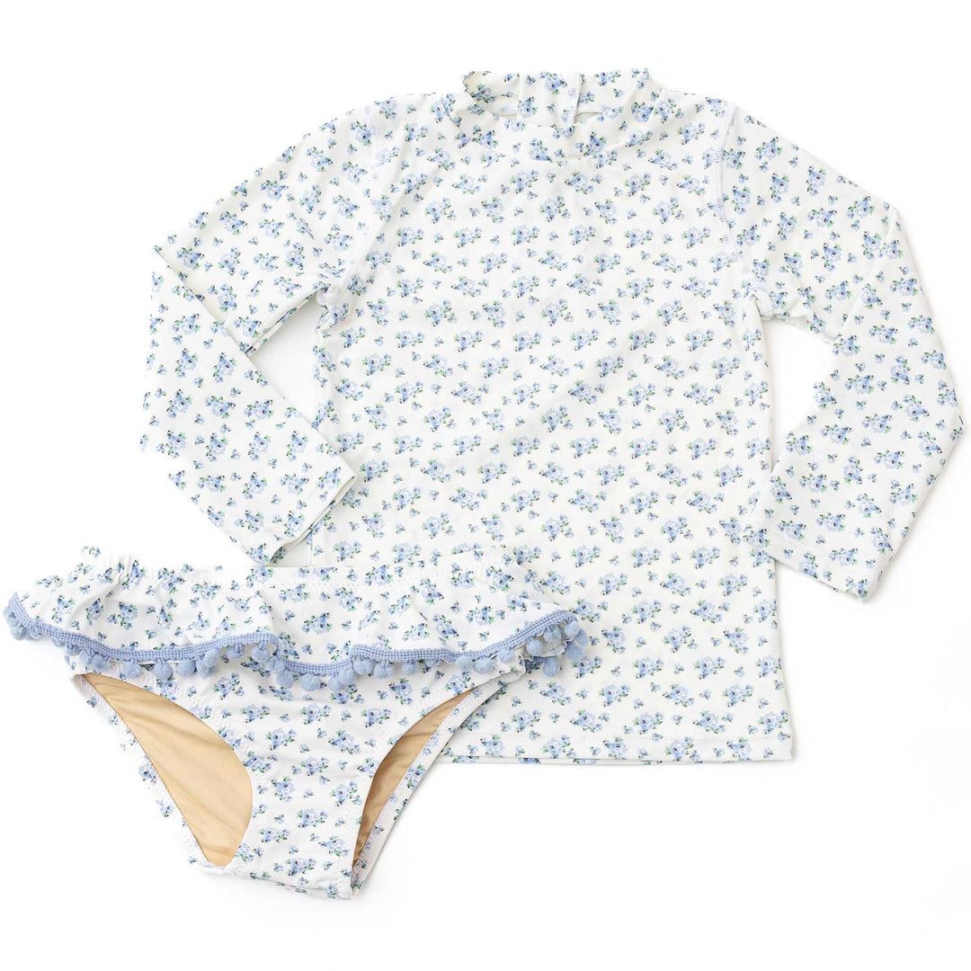 Cottage Floral Blue Rashguard Swim Set