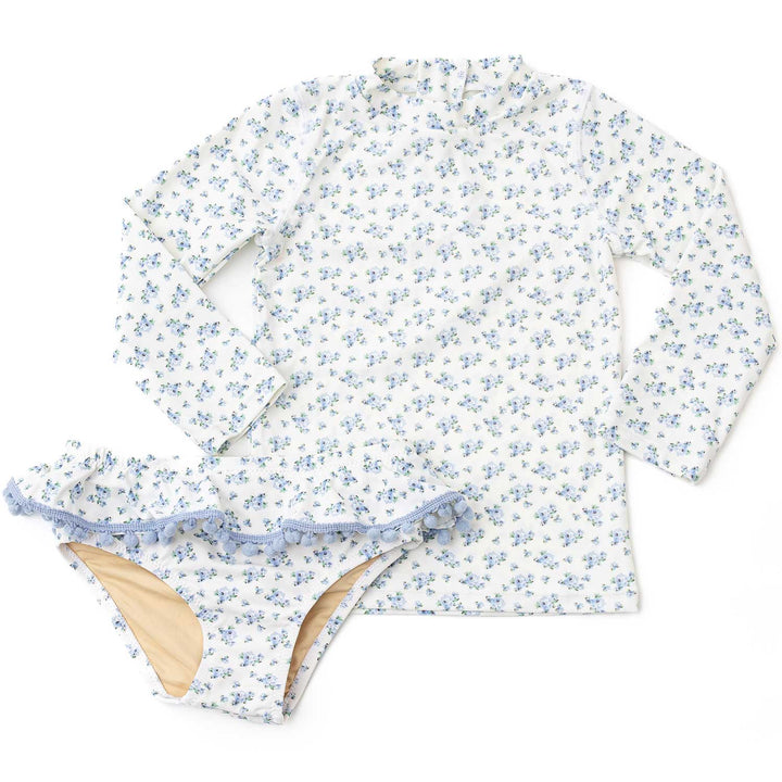 Cottage Floral Blue Rashguard Swim Set
