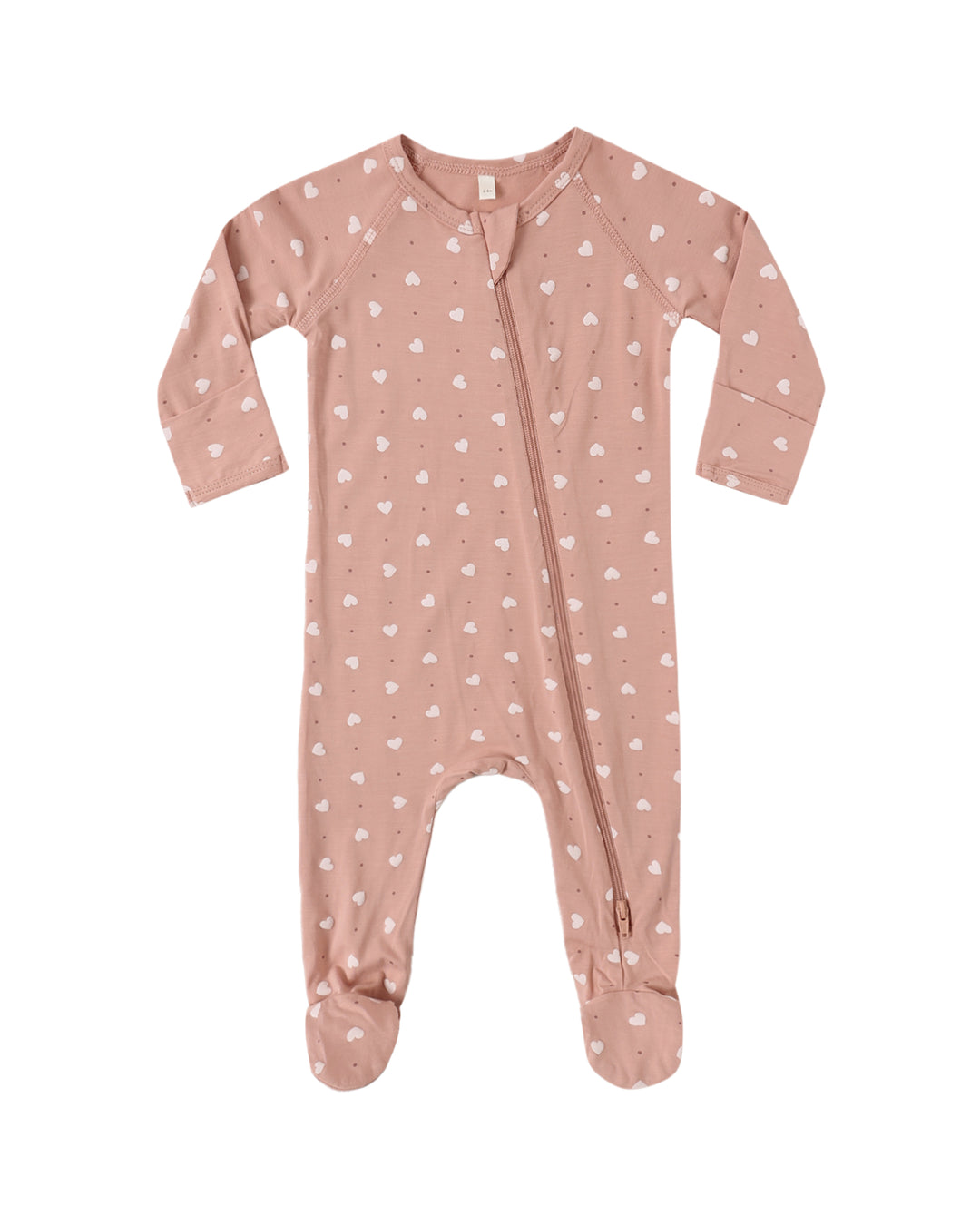 Pink Hearts Bamboo Zip Footie