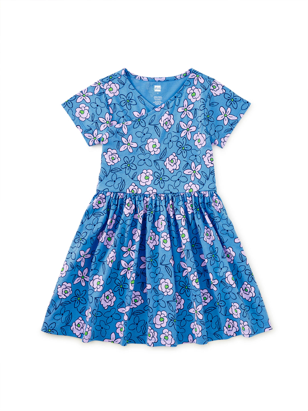 Carnation Toss Short Sleeve Wrap Neck Dress