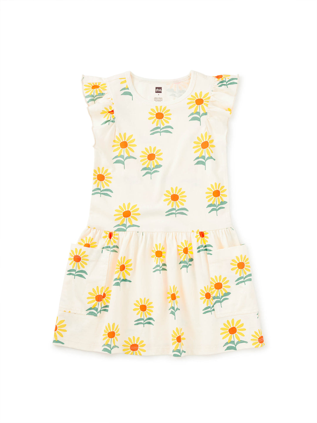 Sunflowers Flutter Sleeve Pocket Dress