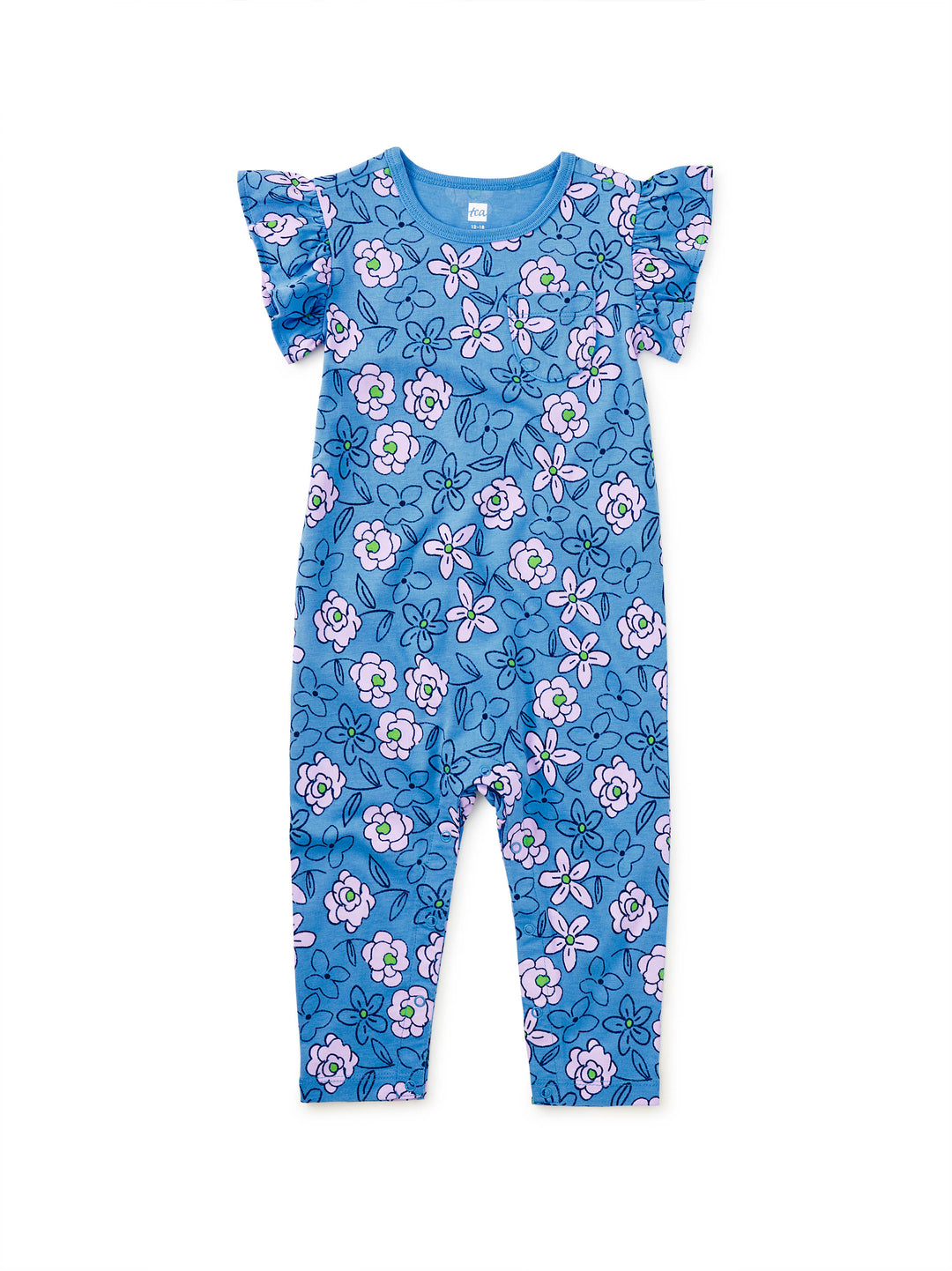 Carnation Toss Ruffle Sleeve Pocket Romper