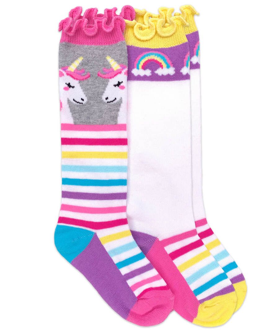 Unicorn Rainbow Stripe Knee High Socks 2 Pair Pack
