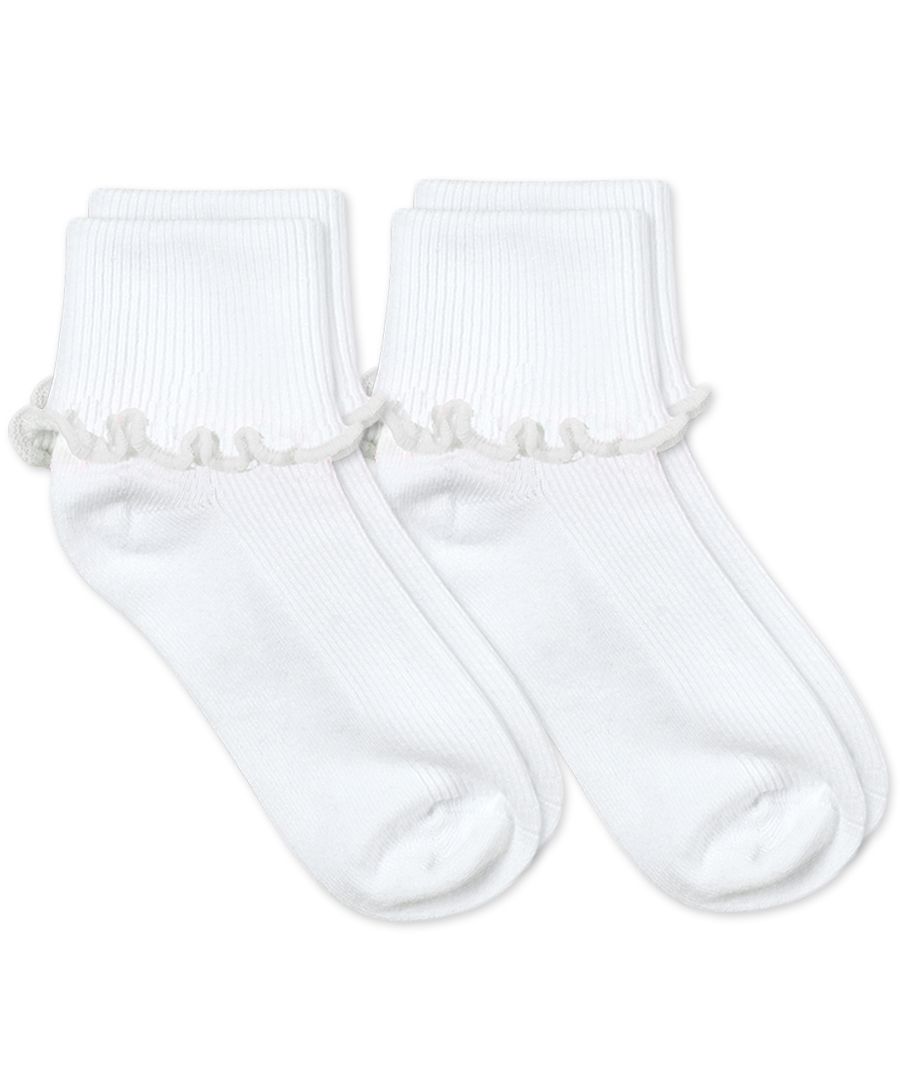 Ripple Edge Smooth Toe Turn Cuff Socks 2 Pair Pack White