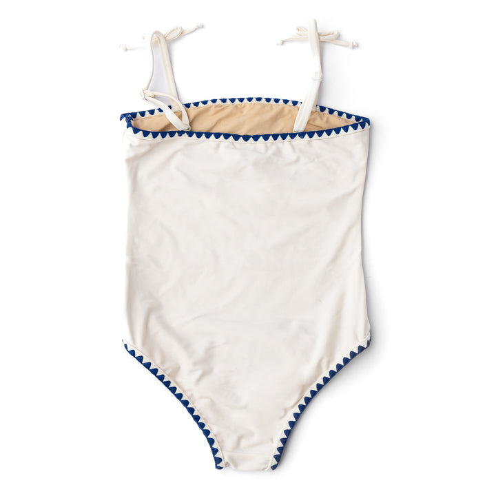 White & Navy Embroidered One Piece Swimsuit