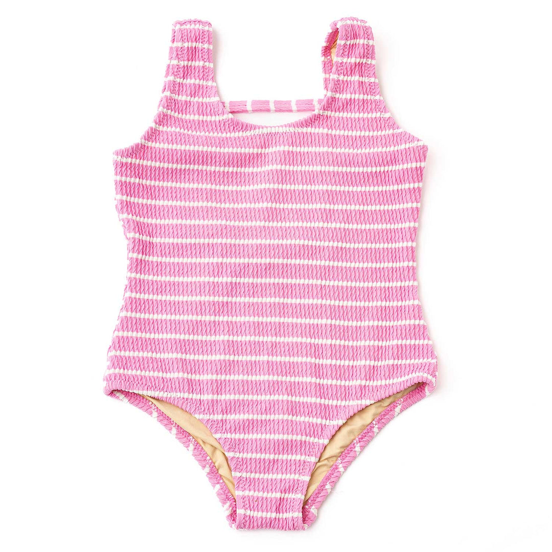 Pink Stripe Crinkle One Piece Swimsuit