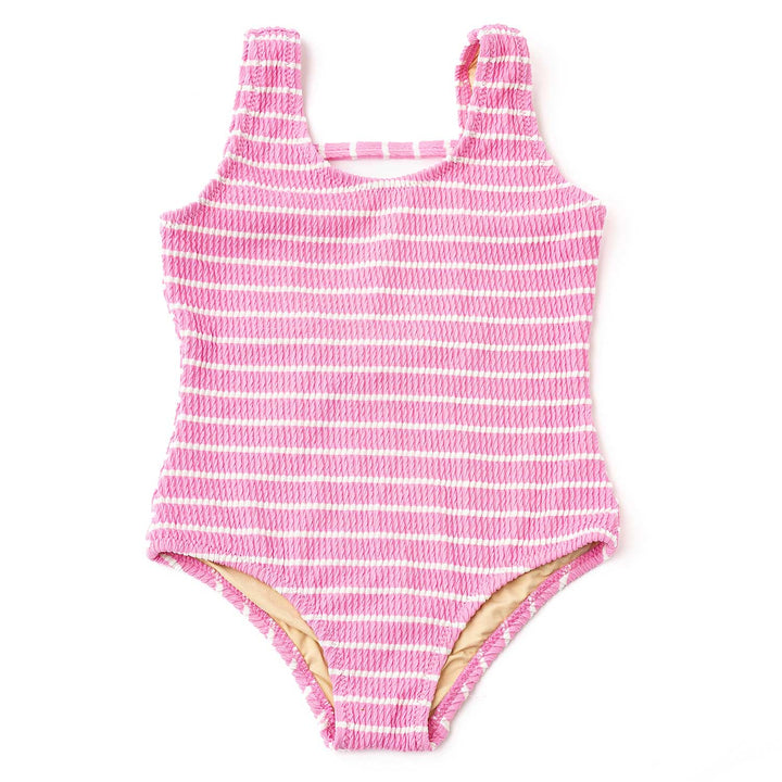 Pink Stripe Crinkle One Piece Swimsuit