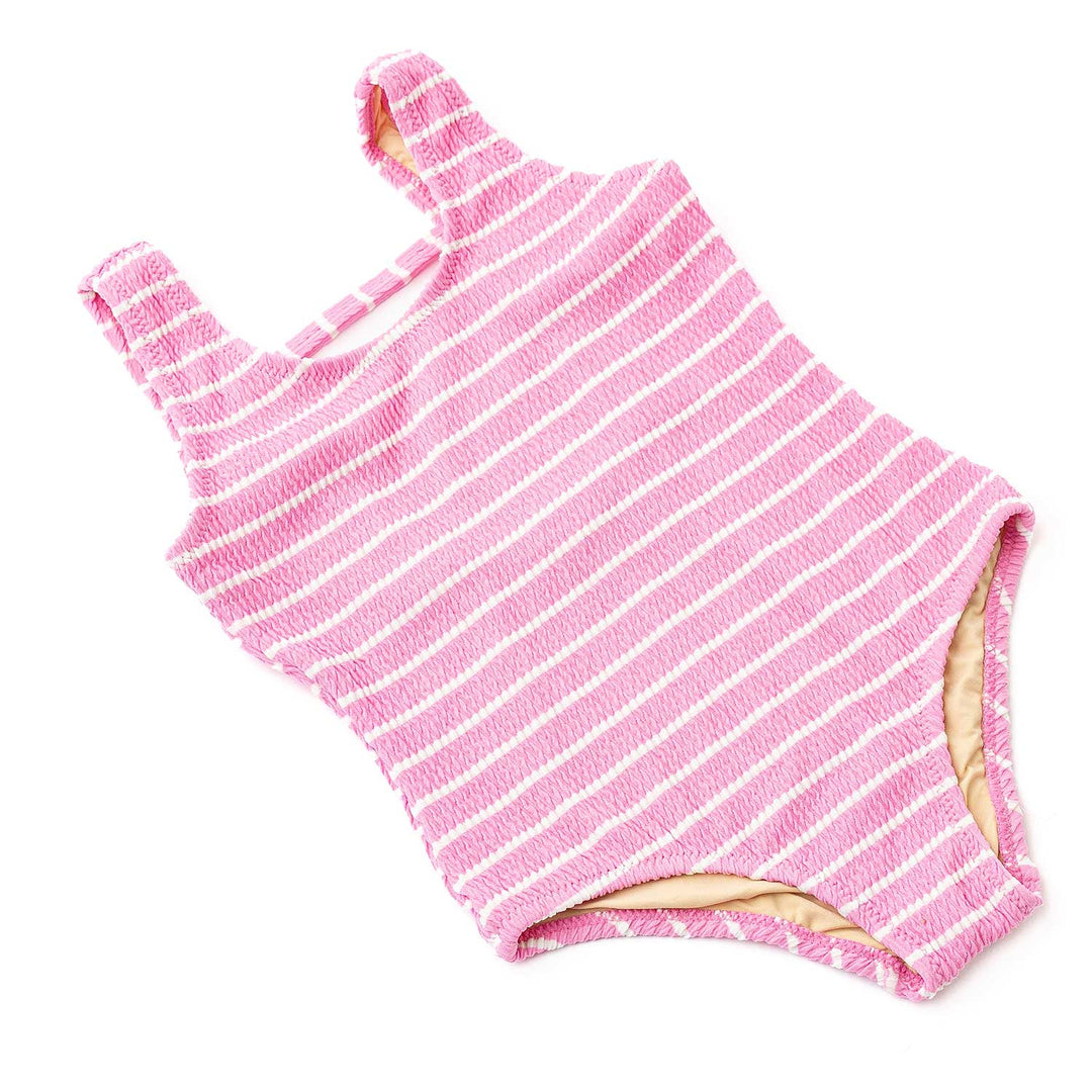 Pink Stripe Crinkle One Piece Swimsuit