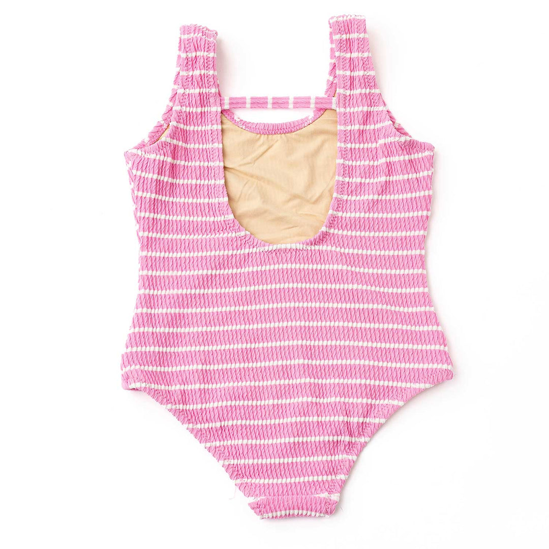 Pink Stripe Crinkle One Piece Swimsuit