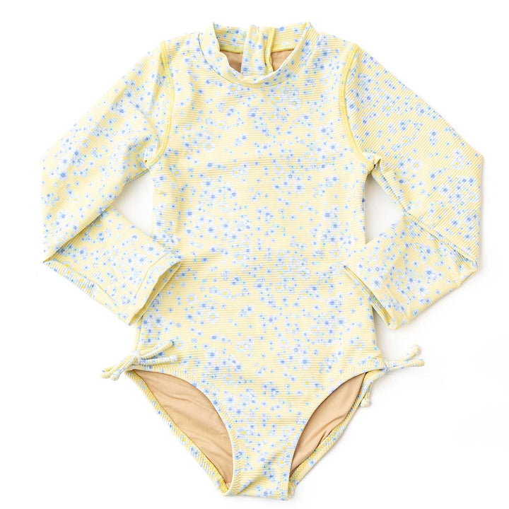 Butter Blooms Ribbed Long Sleeve One Piece Swimsuit