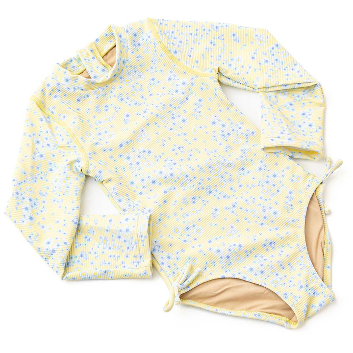 Butter Blooms Ribbed Long Sleeve One Piece Swimsuit