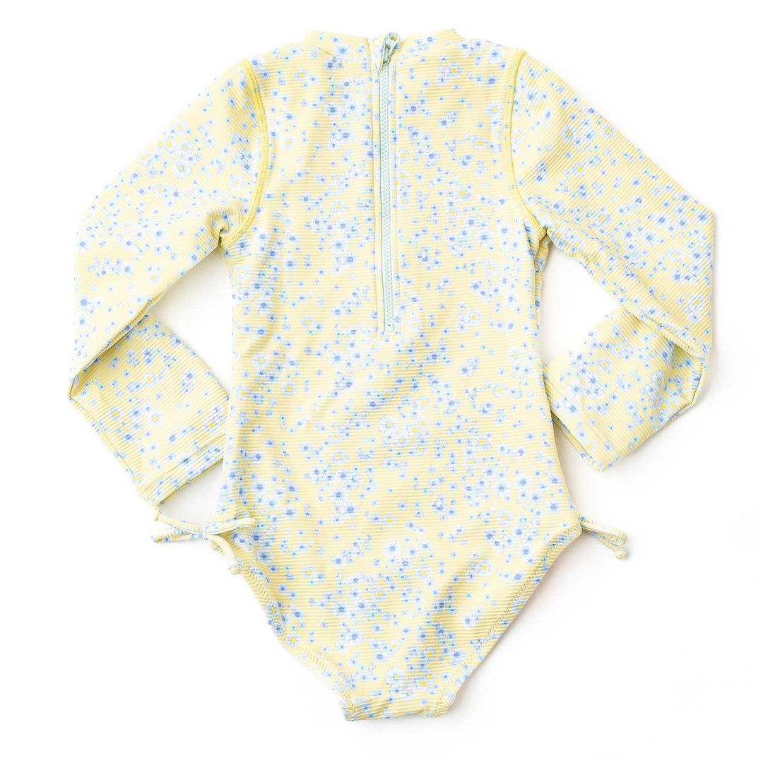 Butter Blooms Ribbed Long Sleeve One Piece Swimsuit