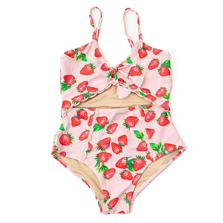 Strawberry Bliss Crochet Trim Monokini One Piece Swimsuit