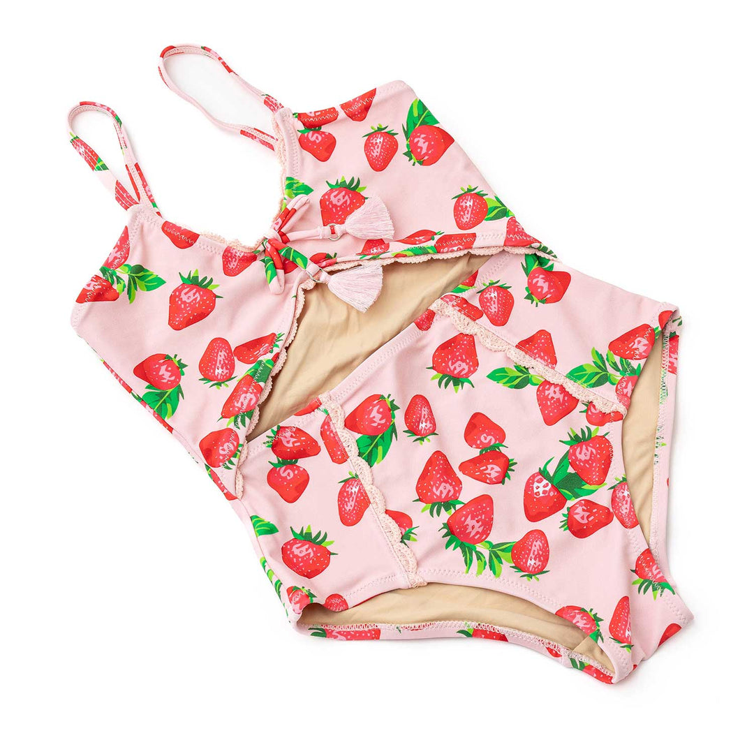 Strawberry Bliss Crochet Trim Monokini One Piece Swimsuit