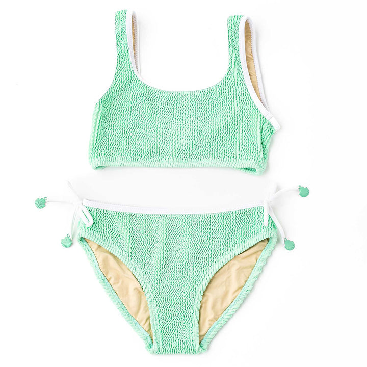 Mint Crinkle Seashell Tie Two Piece Swim Set