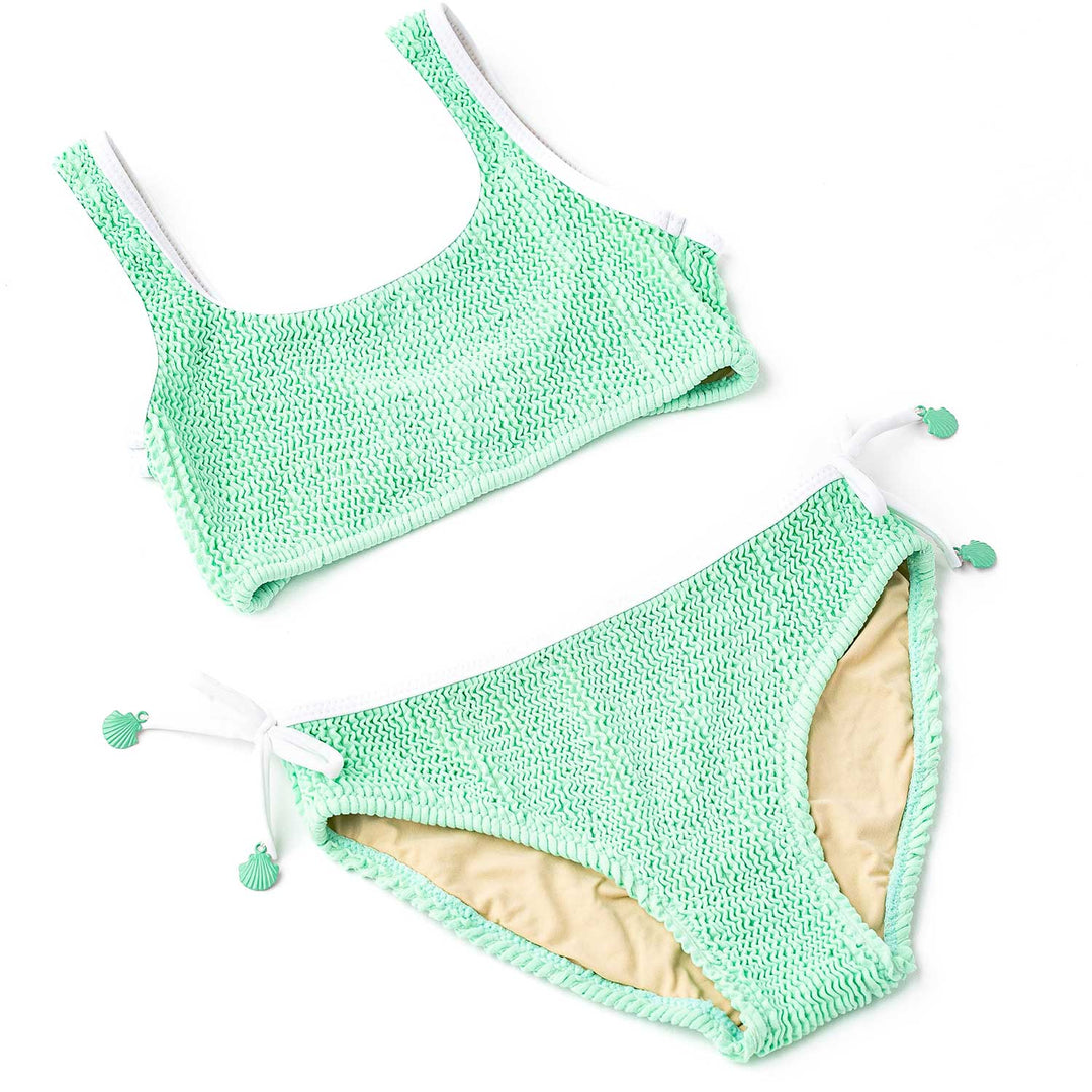 Mint Crinkle Seashell Tie Two Piece Swim Set