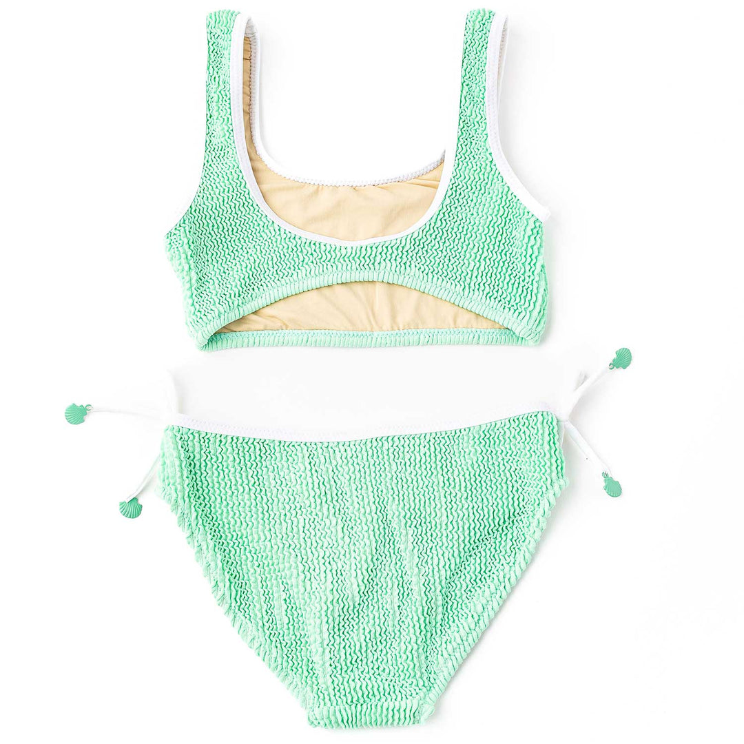 Mint Crinkle Seashell Tie Two Piece Swim Set