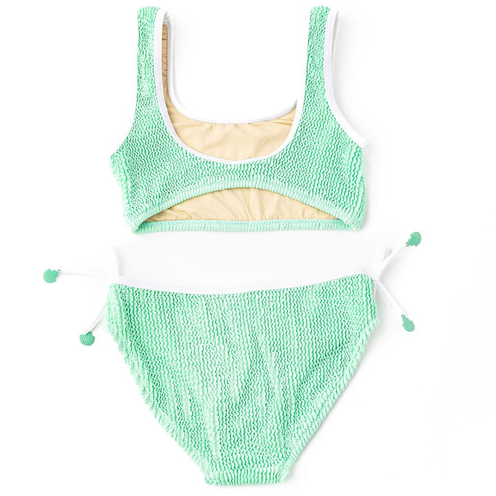 Mint Crinkle Seashell Tie Two Piece Swim Set