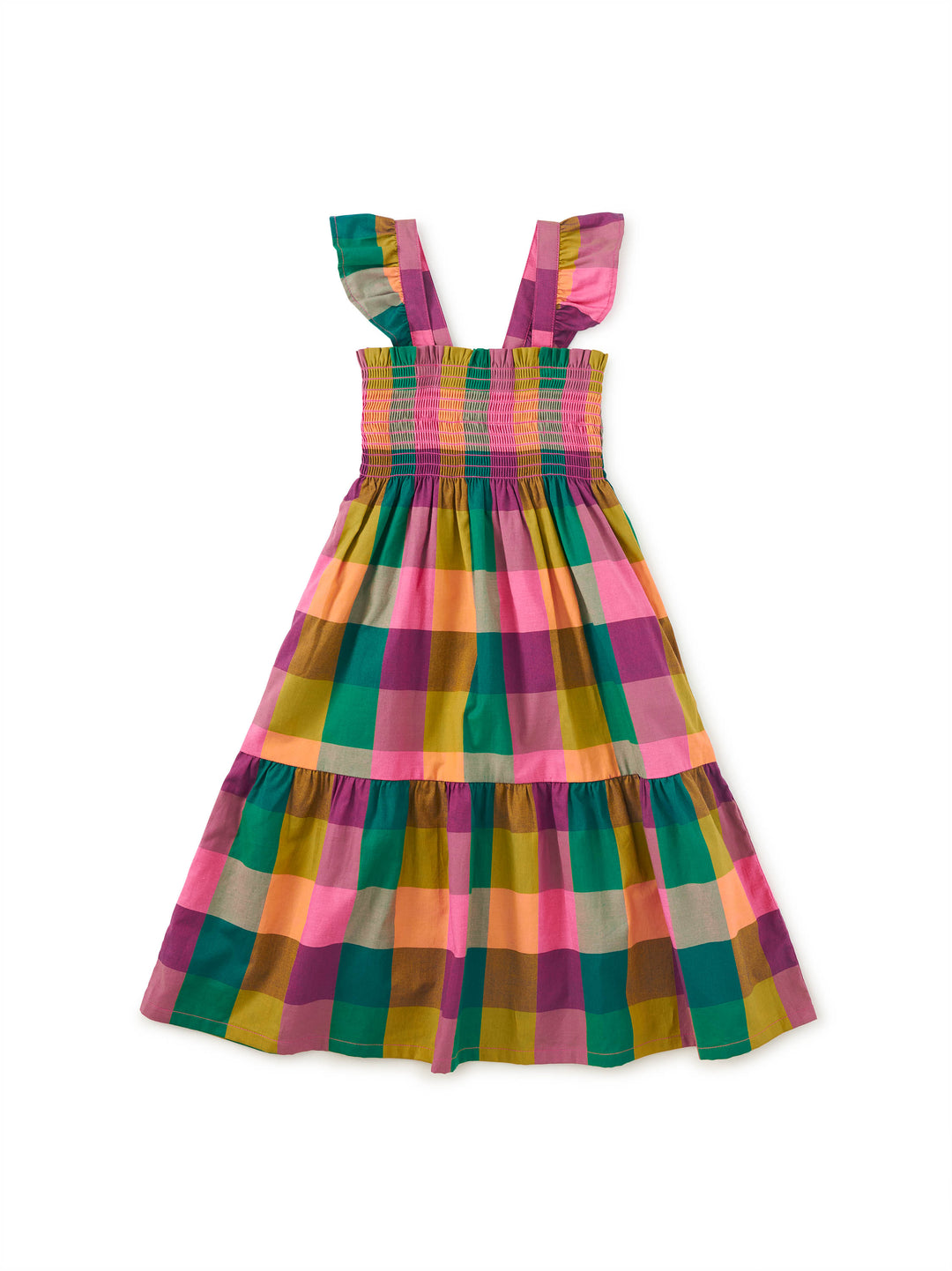 Barcelona Plaid Smocked Flutter Sleeve Dress