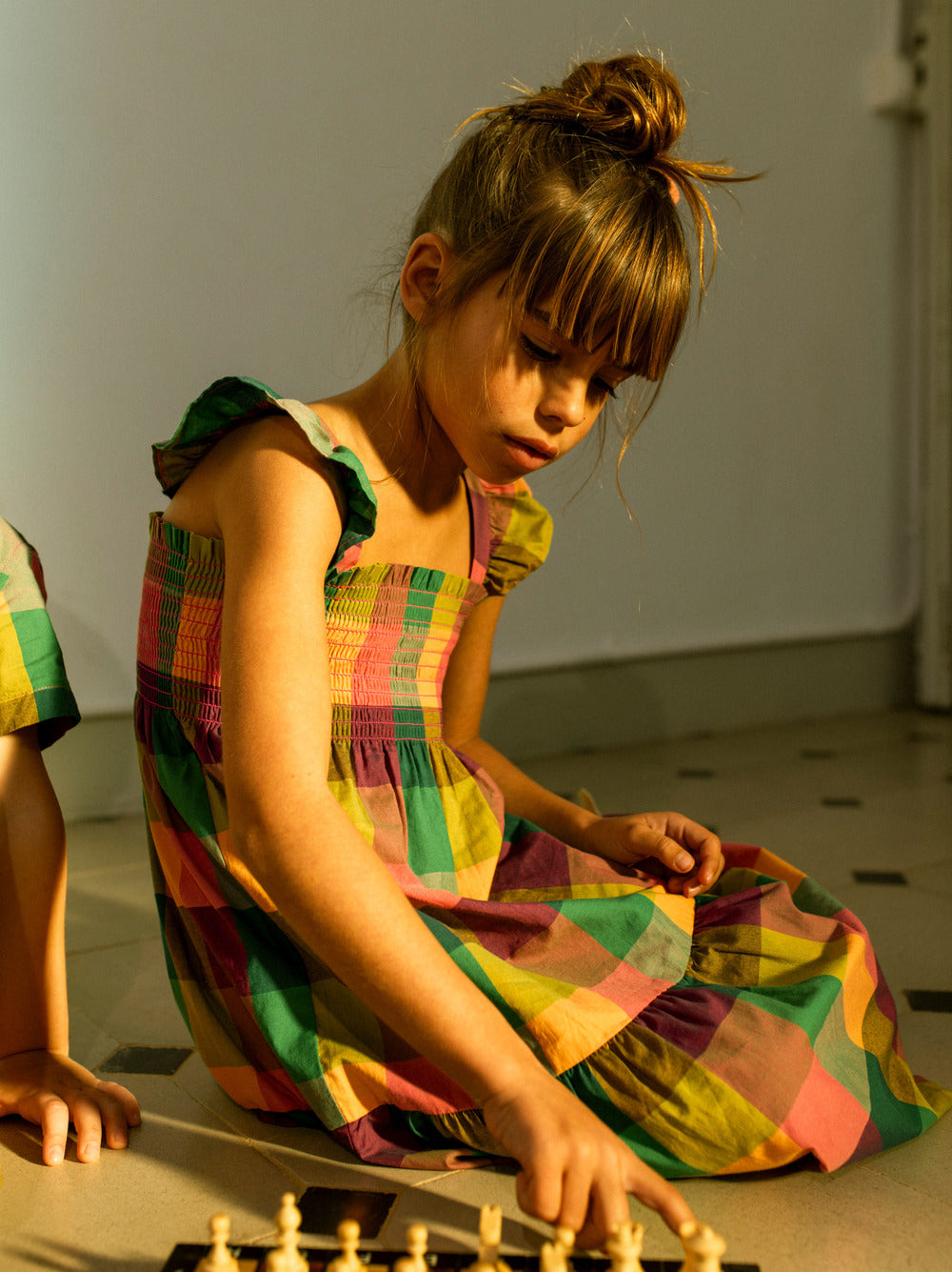 Barcelona Plaid Smocked Flutter Sleeve Dress