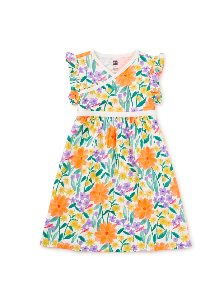 Watercolor Floral Wrap Neck Dress