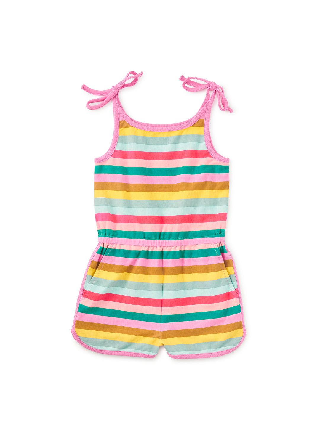 San Sebastian Stripe Tie Shoulder Sporty Romper