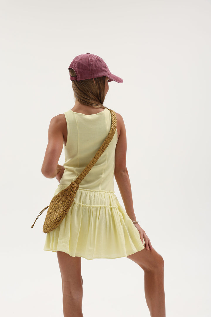 Mixed Media Drop Waist Dress Lemon