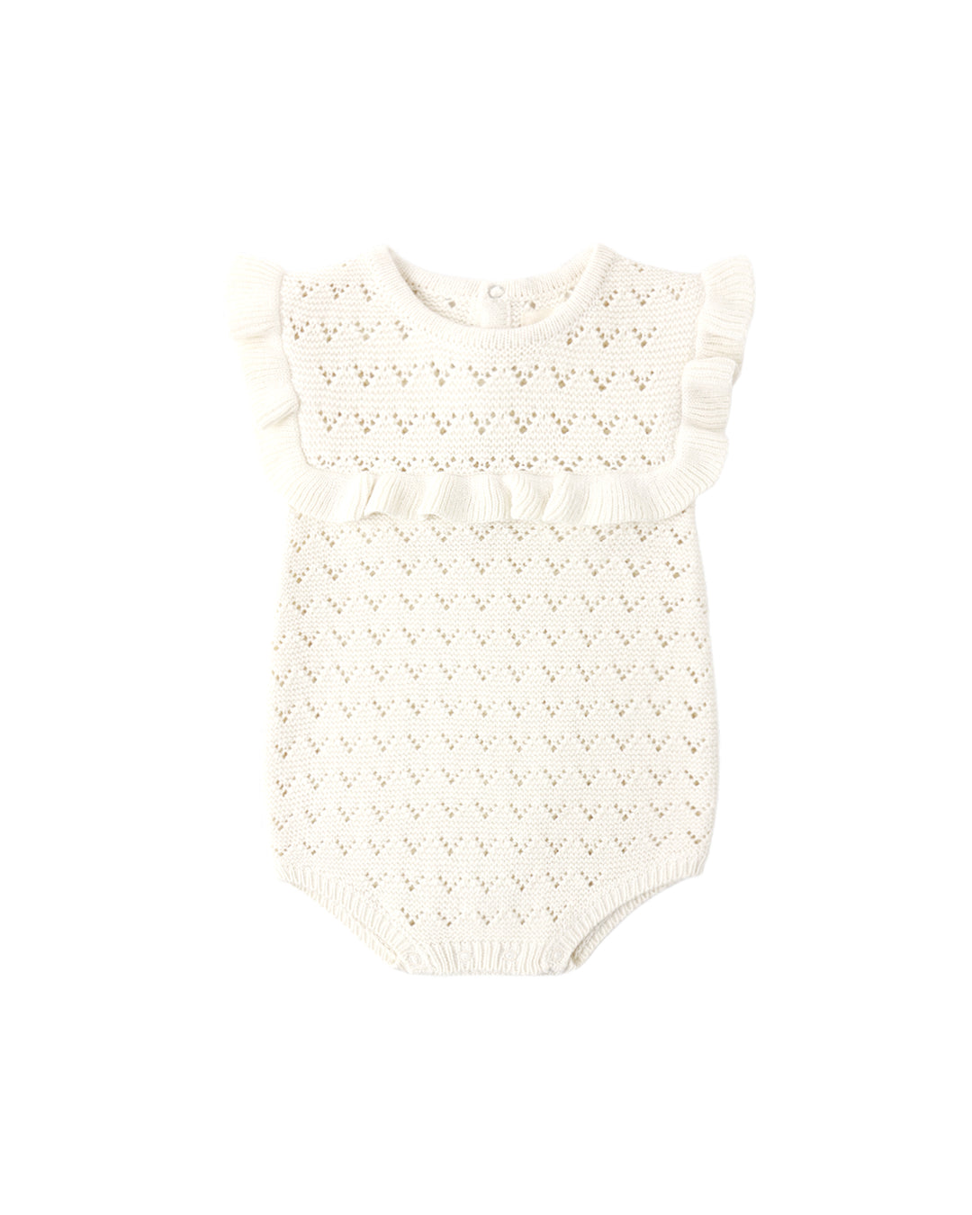 Pointelle Ruffle Romper Natural