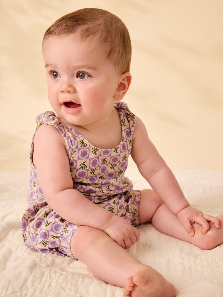 Tie Shoulder Baby Romper Tile Floral