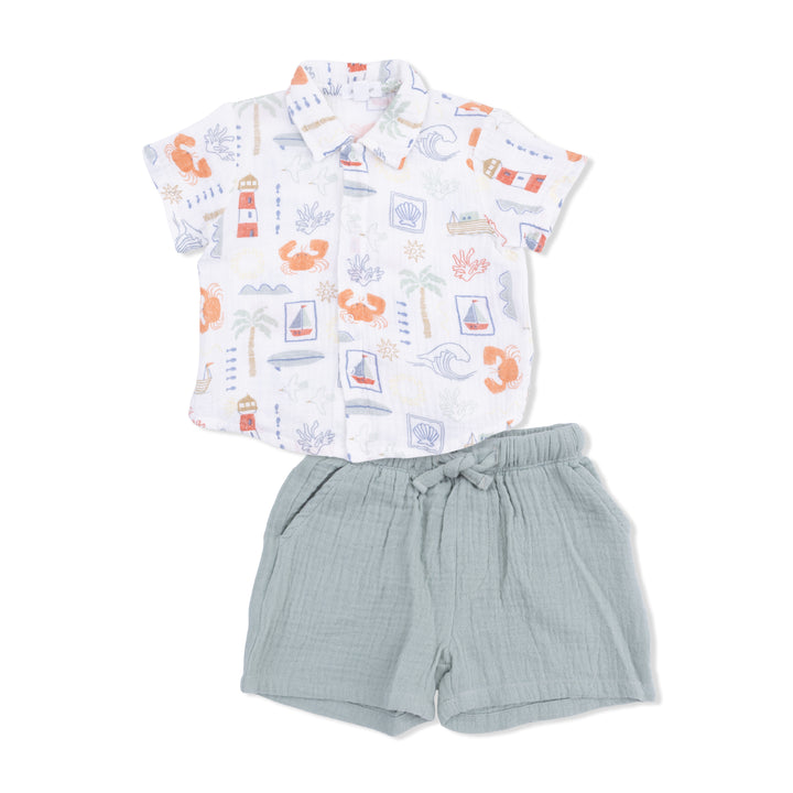 Club Mediterranean Polo Button Up with Casual Short
