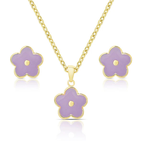 Flower Stud Earrings & Necklace Set