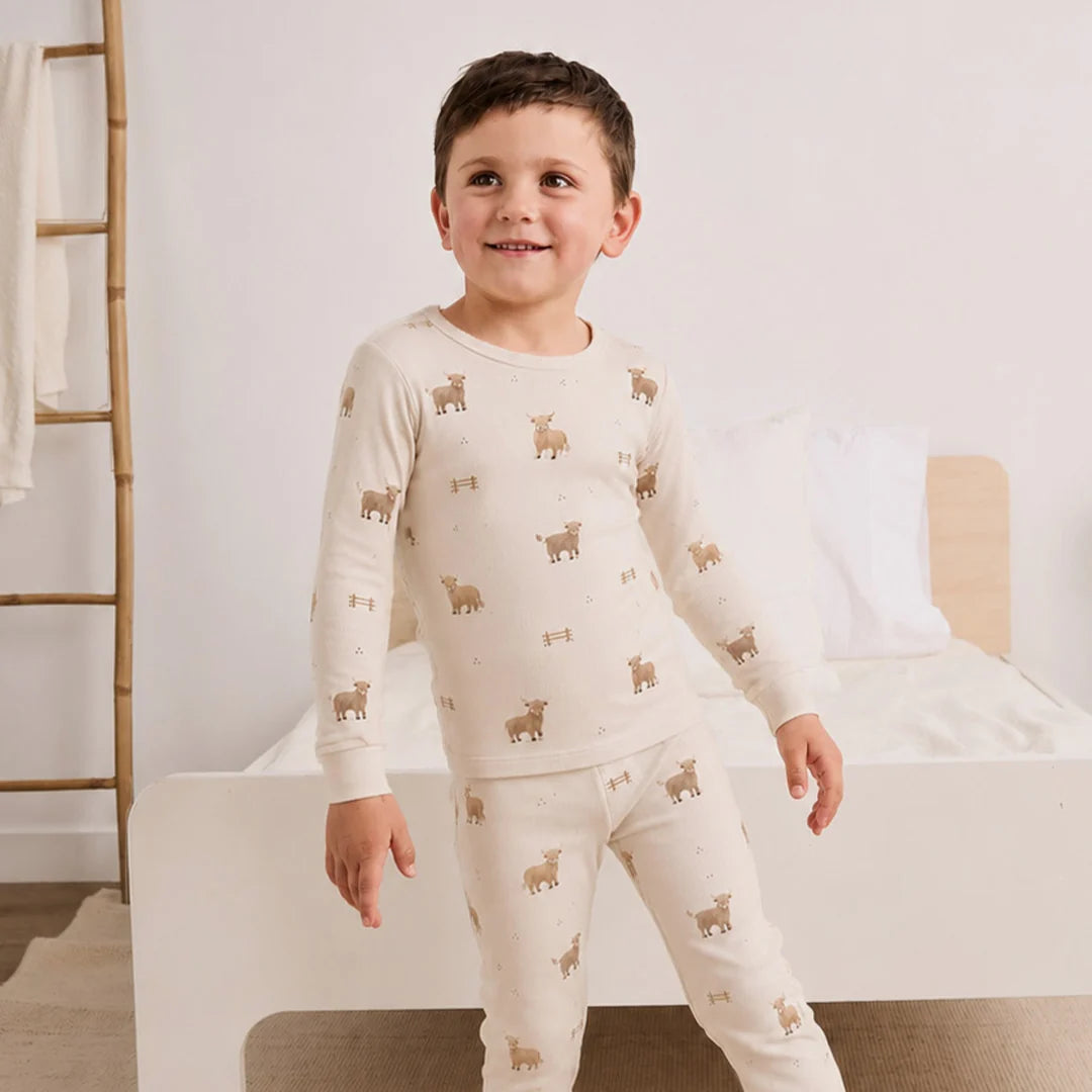 Highland Cow Print on Crème LunaKnit PJ Set