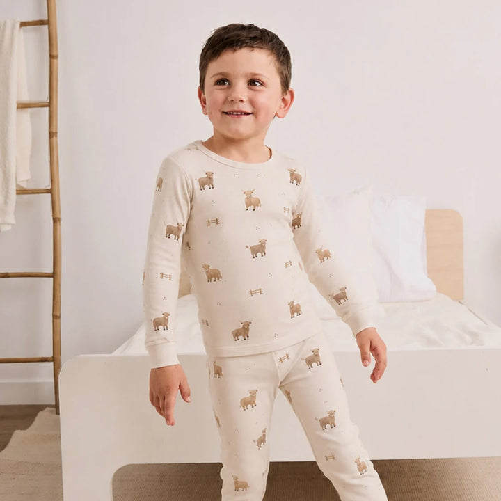 Highland Cow Print on Crème LunaKnit PJ Set