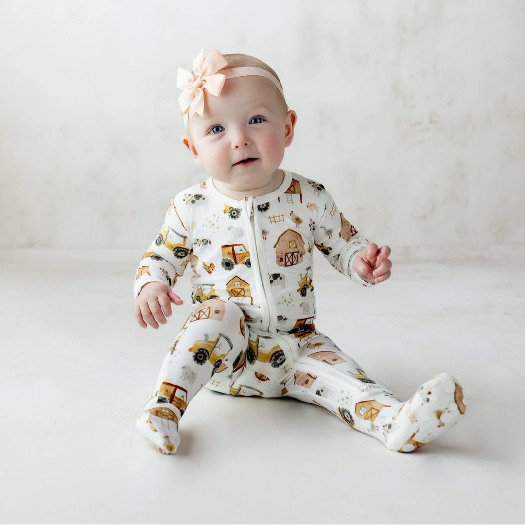 Natural Farm Life Printed Bamboo Zipper Footie