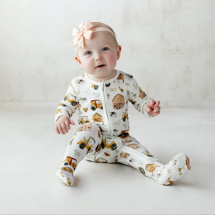 Natural Farm Life Printed Bamboo Zipper Footie