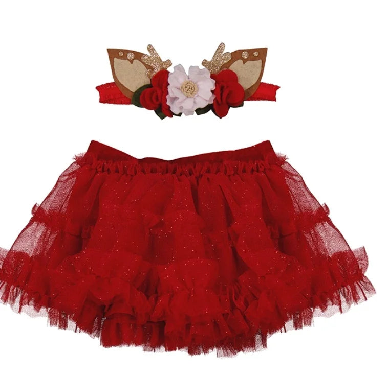 Reindeer Headband & Tulle Skirt Set