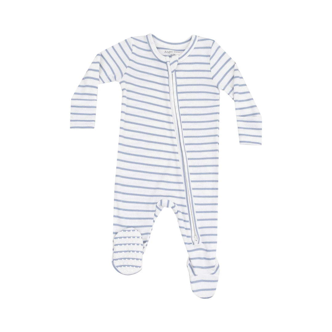 French Stripe Dusty Blue Footie