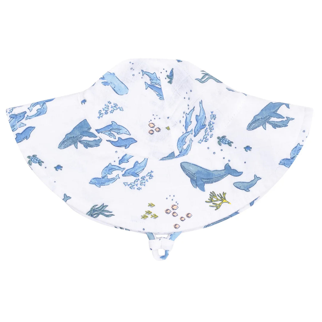Watercolor Blue Whales Wide Brim Hat