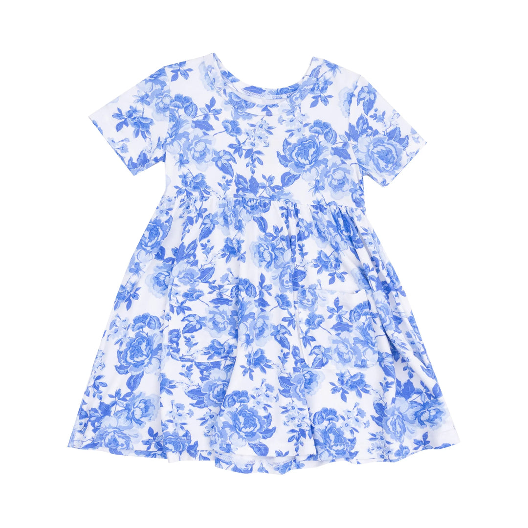 Roses in Blue Twirly Dress