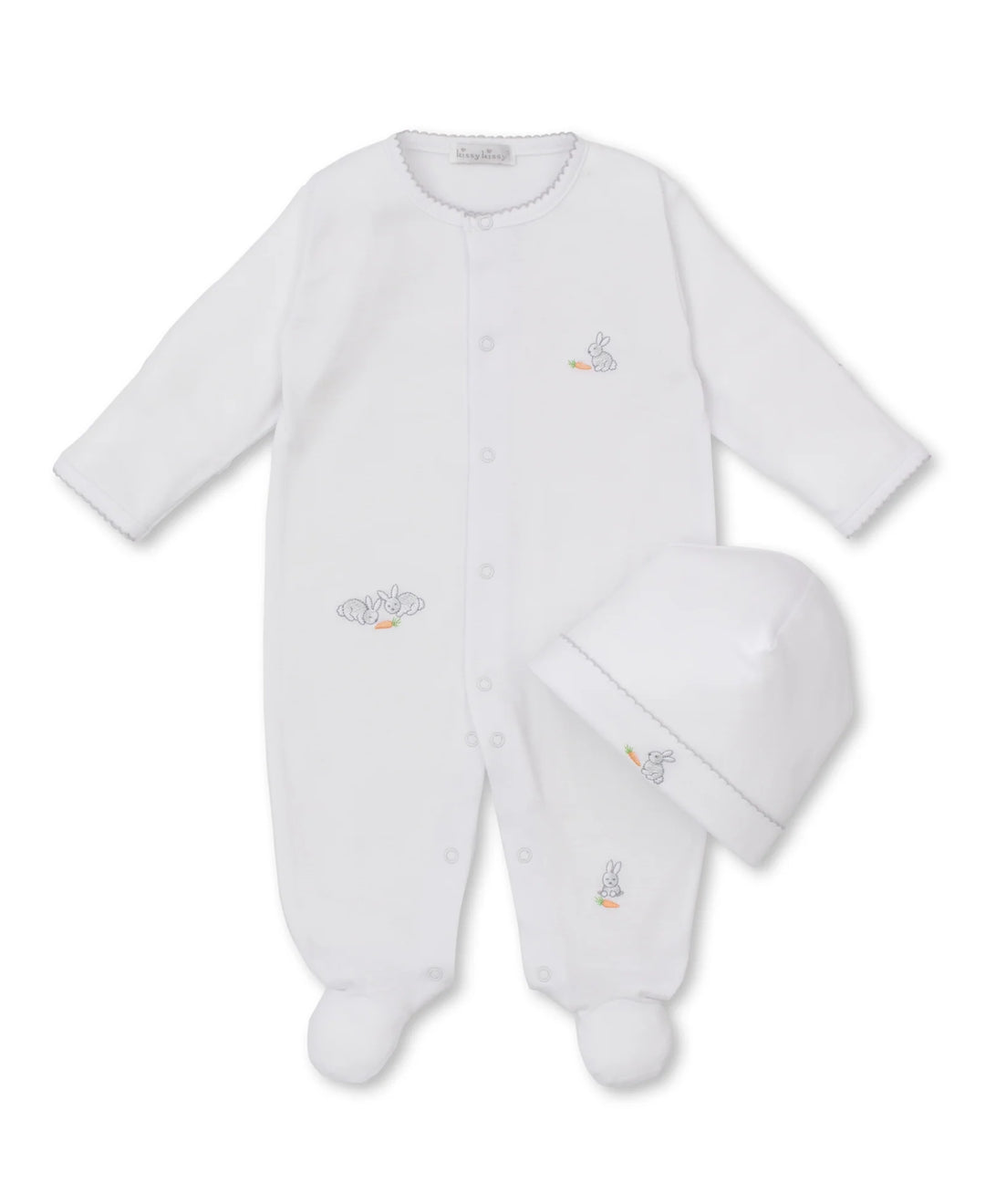 Baby Bunny Patch Silver Footie & Hat Set