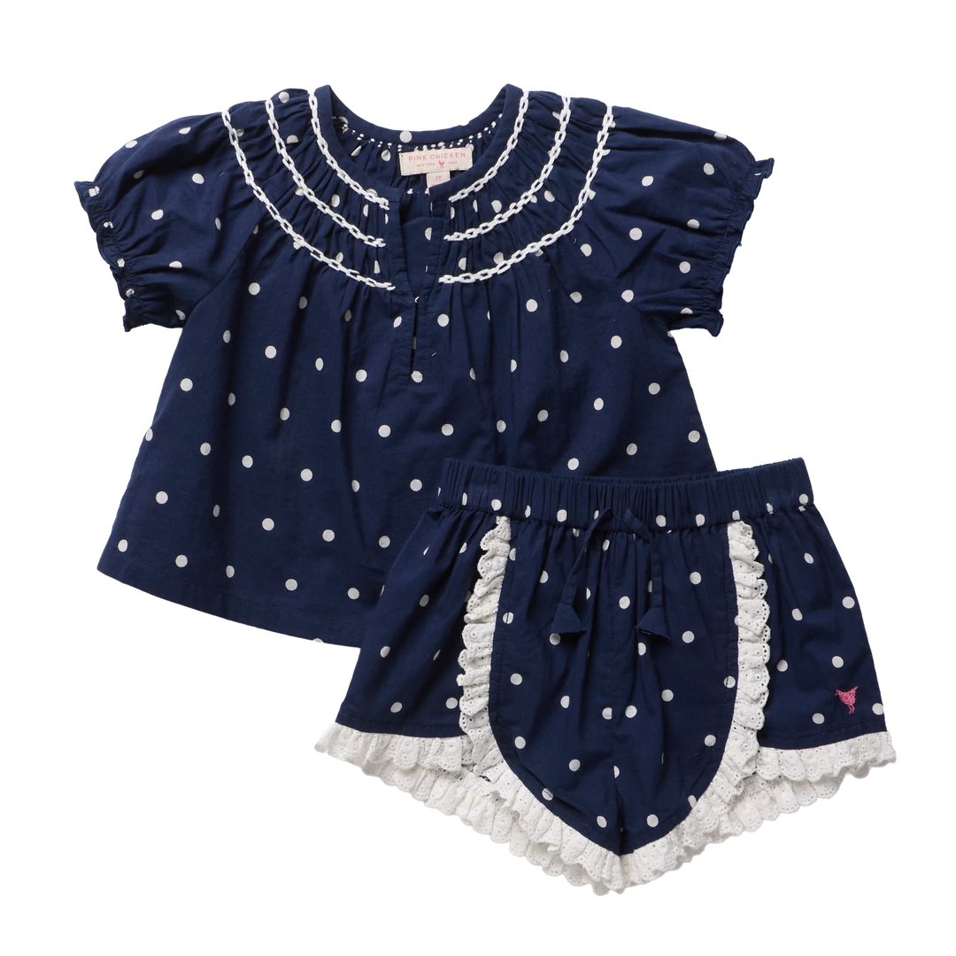 Girls Millie 2pc Set Navy Dot