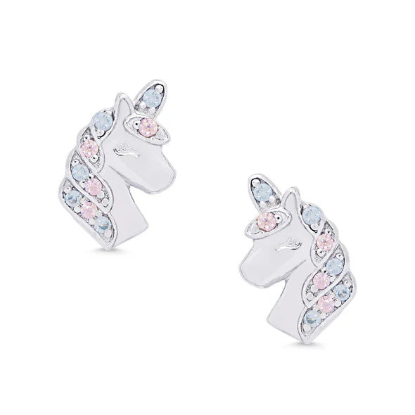 CZ Unicorn Stud Earrings in Sterling Silver