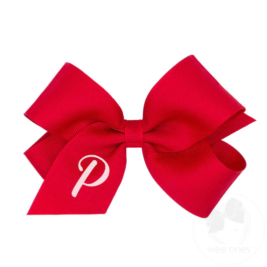 Med Monogram Bow Red with White Initial
