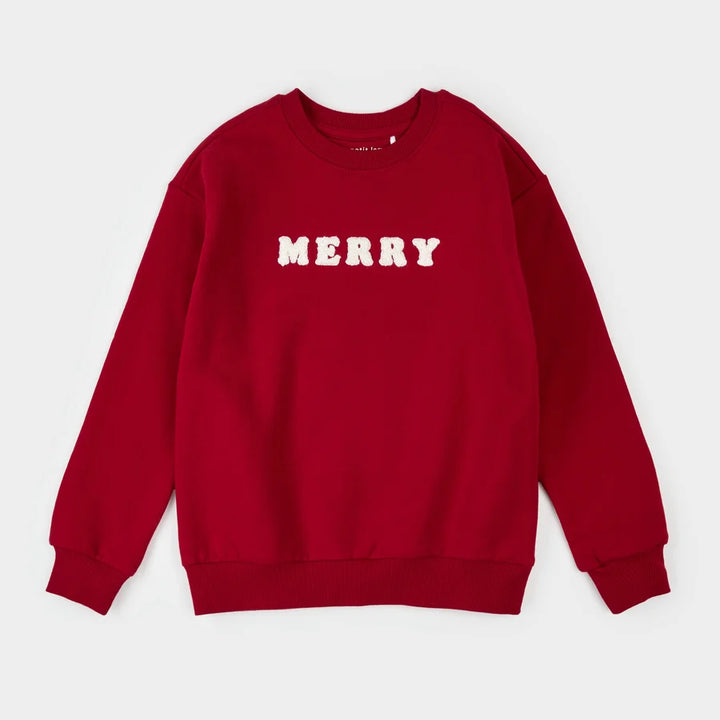 Merry in Chenil on Scarlet Fleece Sweatshirt