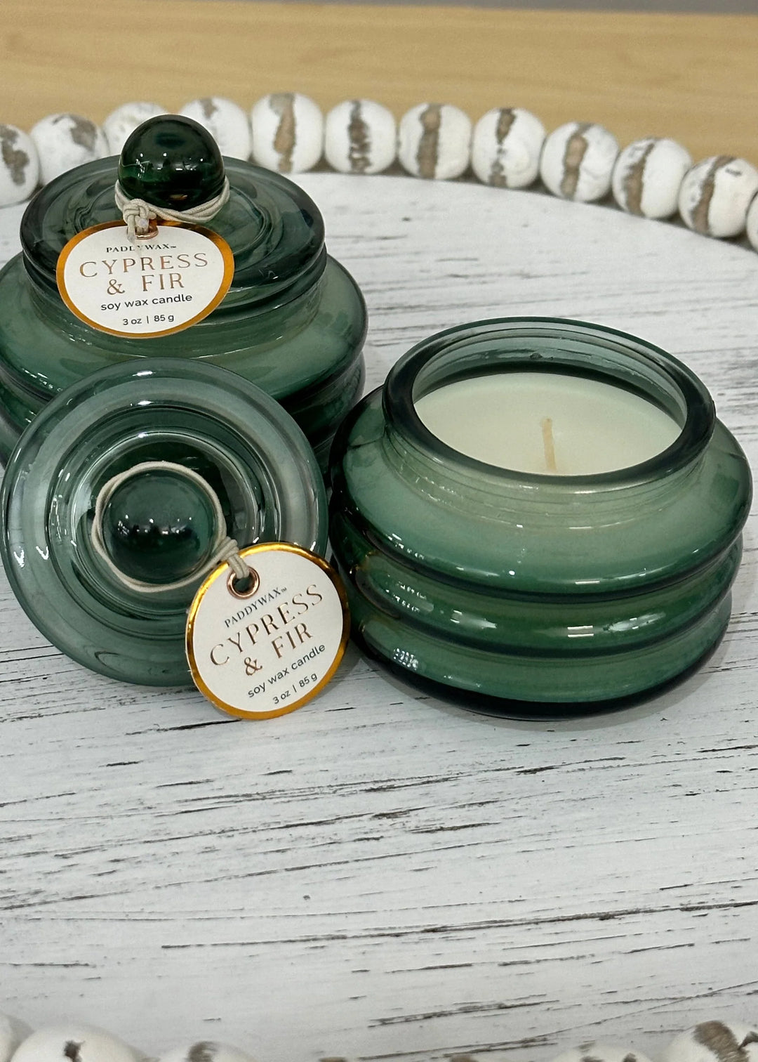 Cypress Fir Holiday Beam Candle in Green Glass 3 oz