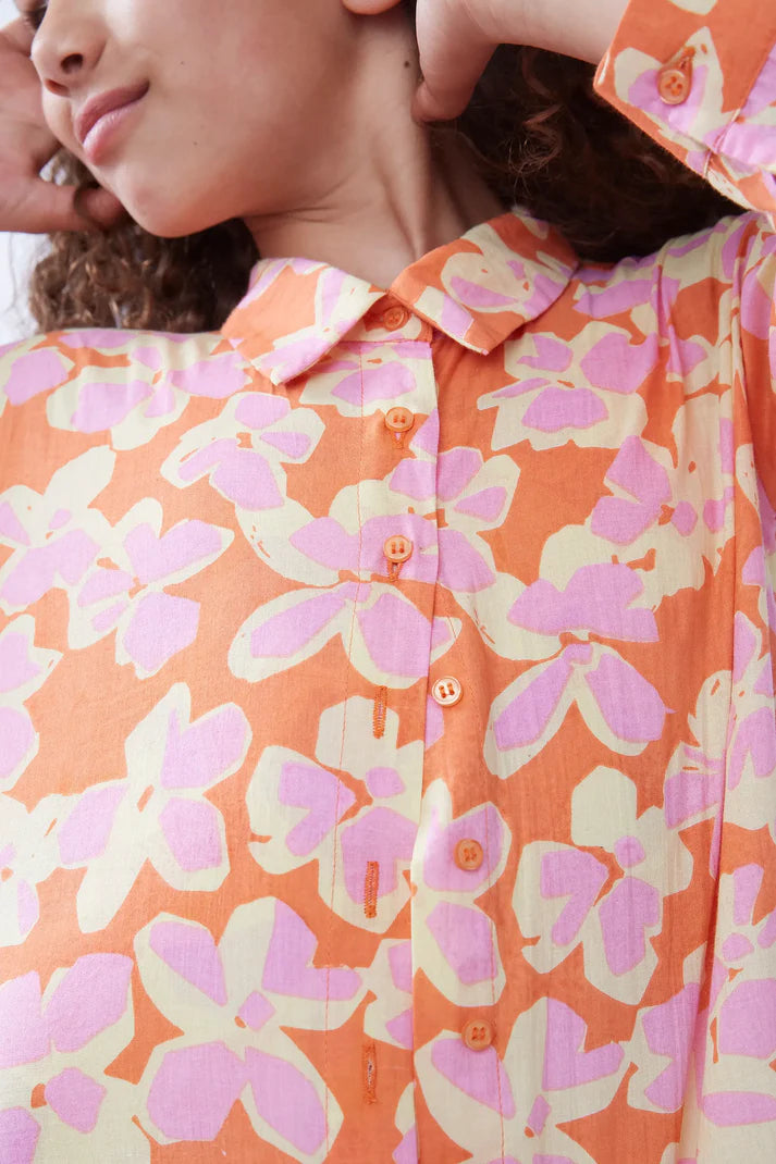 Rubra Orange Printed Shirt Cover Up