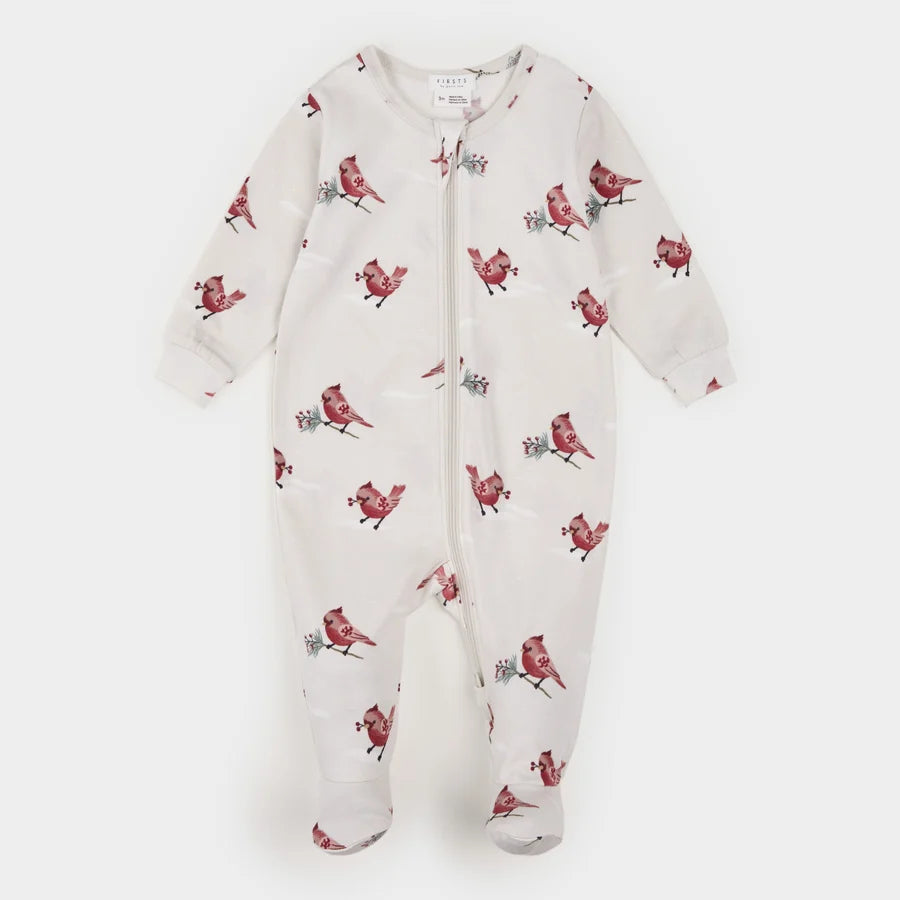 Cardinal Print on Crème LunaKnit Sleeper