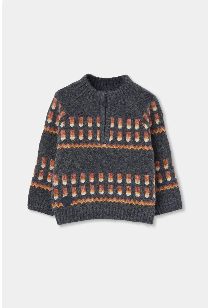 Patterned Quarter Zip Sweater